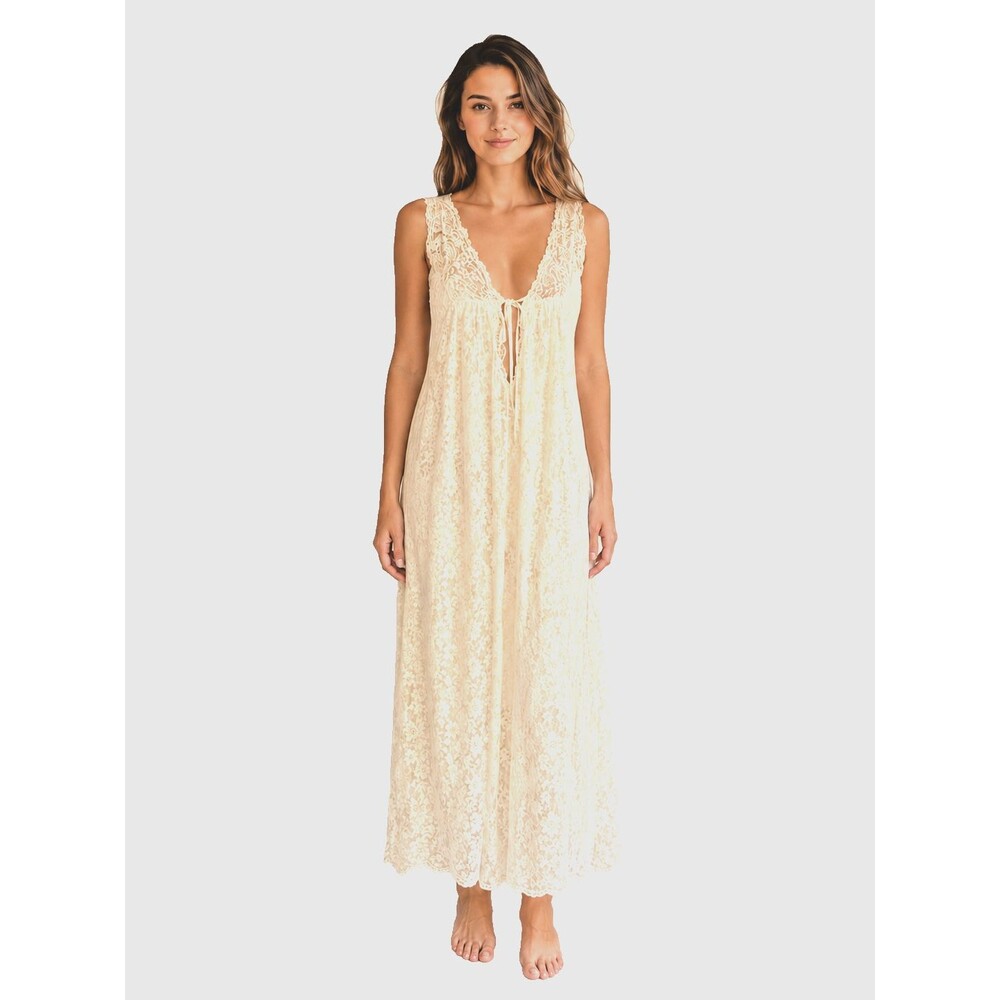 Vintage Christian Dior Ivory Jacquard Nightgown with Lace Trim Size M